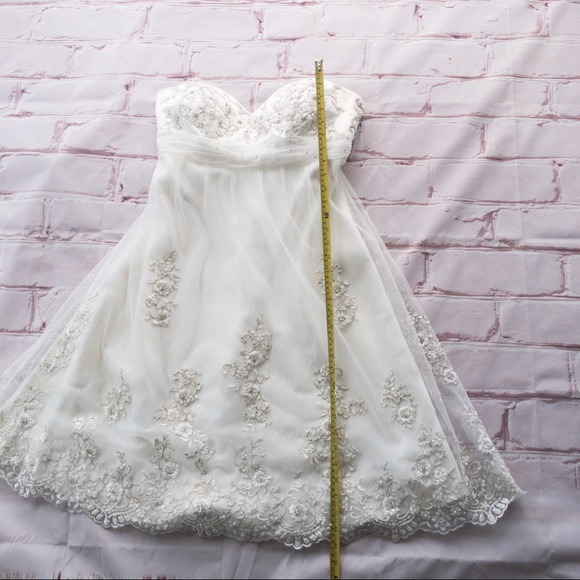 ALFRED ANGELO Strapless Cream Satin/Lace/Flower Detail Women's Dress Size M - Picture 15 of 15